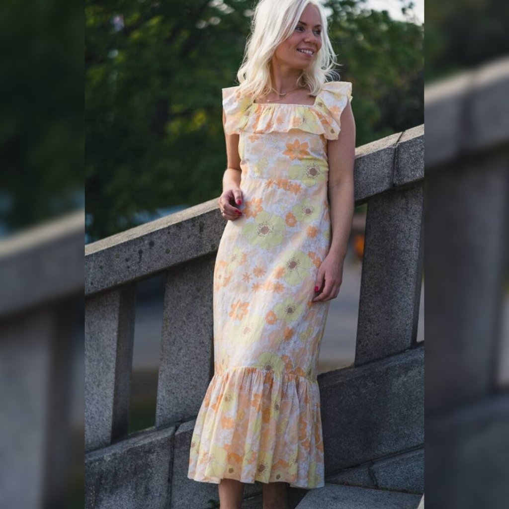 Pia Tjelta Marina Linen Dress S 6 Women's Casual Floral Printed Maxi New 33635